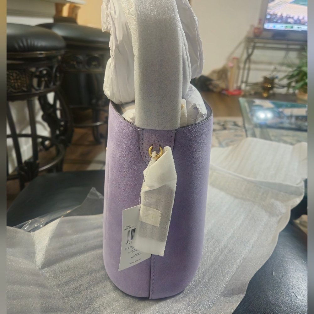 COACH Suede Bleecker Bucket Bag 21 Lavender Crossbody Pouch CCW84 NWT - Picture 10 of 13
